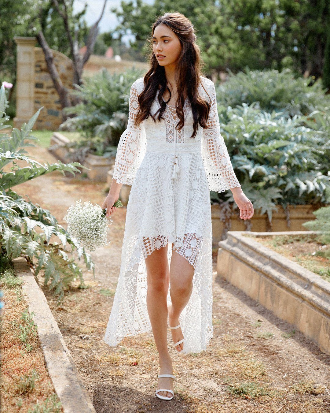 Boho High Low Dress White